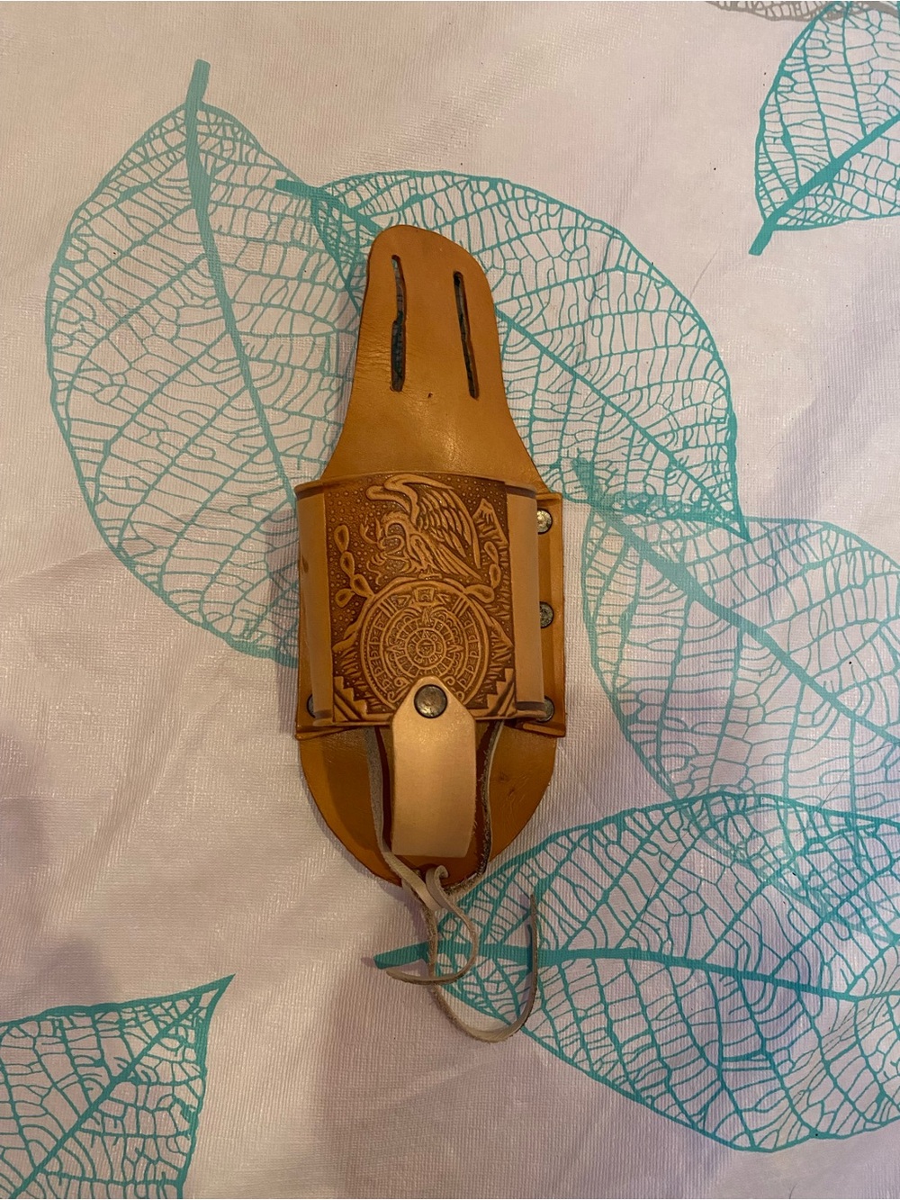 Leather Drink or Tool Holder with Phoenix Design - Tan